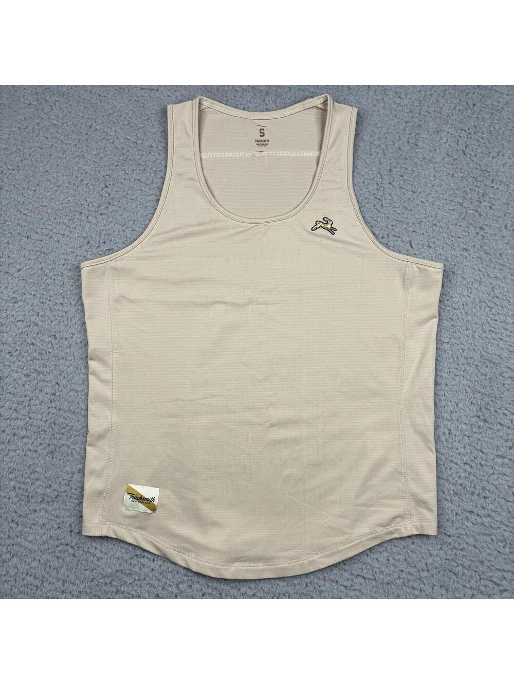 Tracksmith Session Tank Top Woman’s Small Beige Mesh Pull Over Logo Athleisure